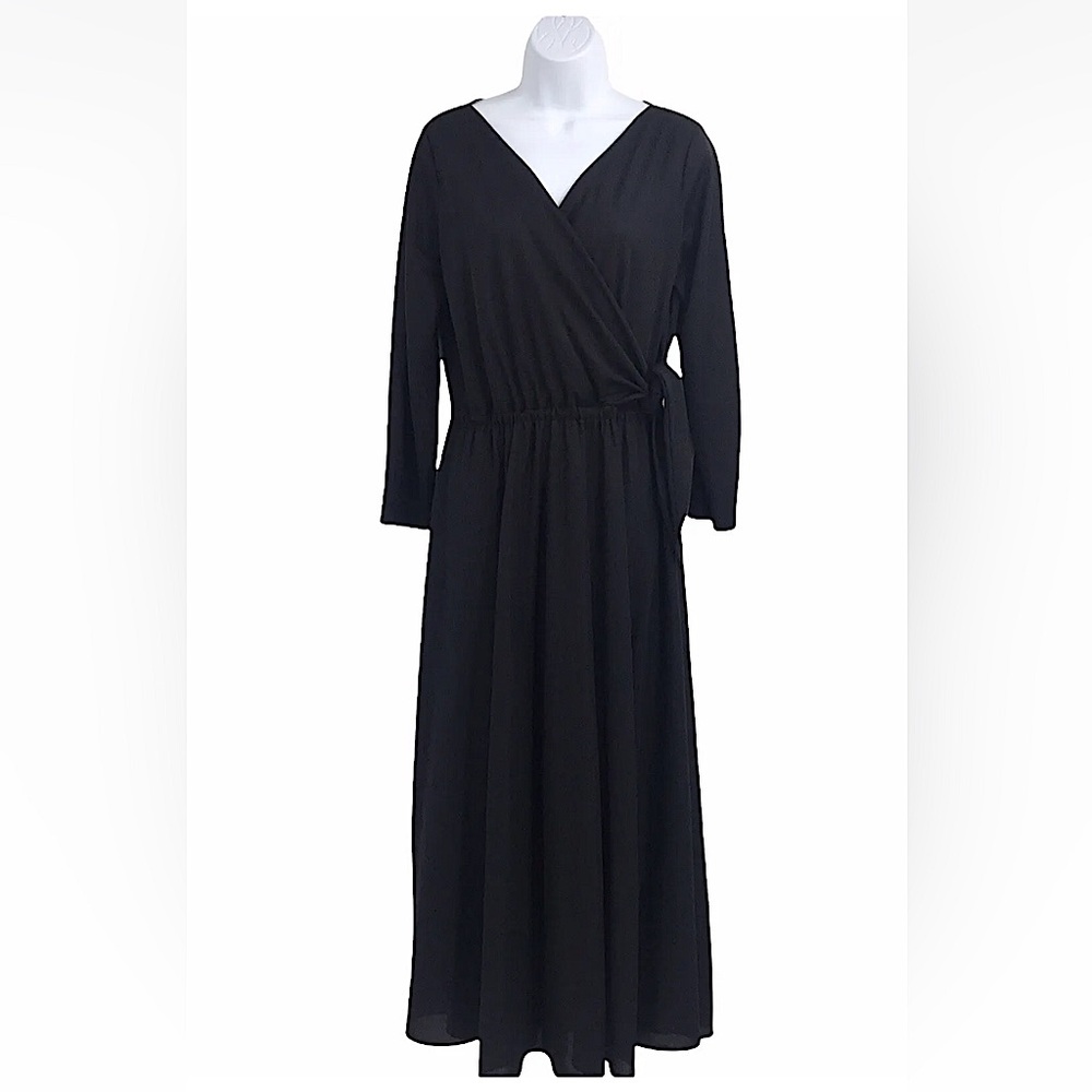 Like new Massimo Dutti Black Fit & Flare midi dress wrap tie waist Size XS